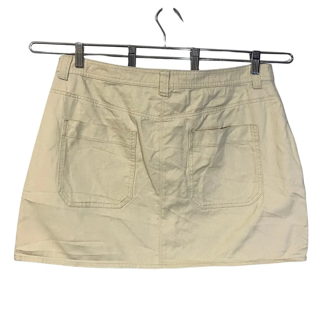 Old Navy Mid-Rise Utility Mini Skirt Beige Tan Button Down Patch Pockets Sz 16